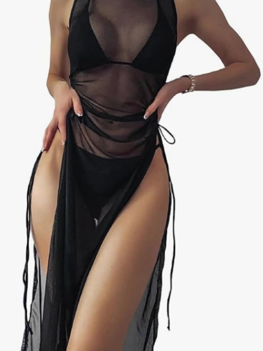 Women's Sheer Mesh Long See Through Cover Up Dress Lingerie Swim Cover - Picture 2 of 4